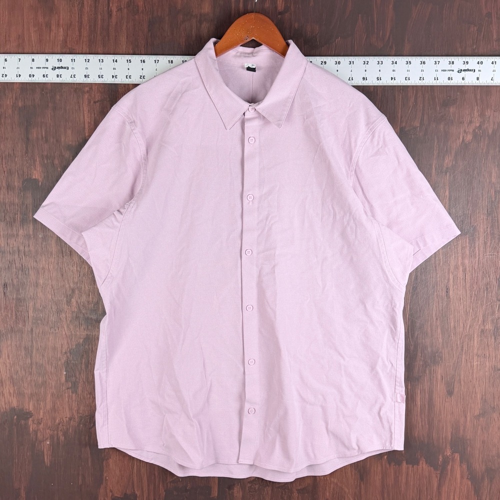 Lululemon Airing Easy Short Sleeve Button‎ Down Performance Shirt Pink Men's 2XL
